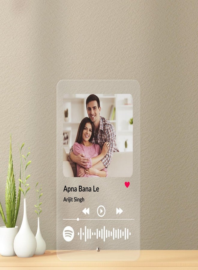 tinydabba Custom Acrylic Spotify Frame w/Photo & Scannable Code - Perfect Rakhi Gift for Bhai & Bhabhi (6×9″) - Transparent Printed Plaque with Nut Stand | Bhaiya Bhabhi Rakhi Gift - Image 1